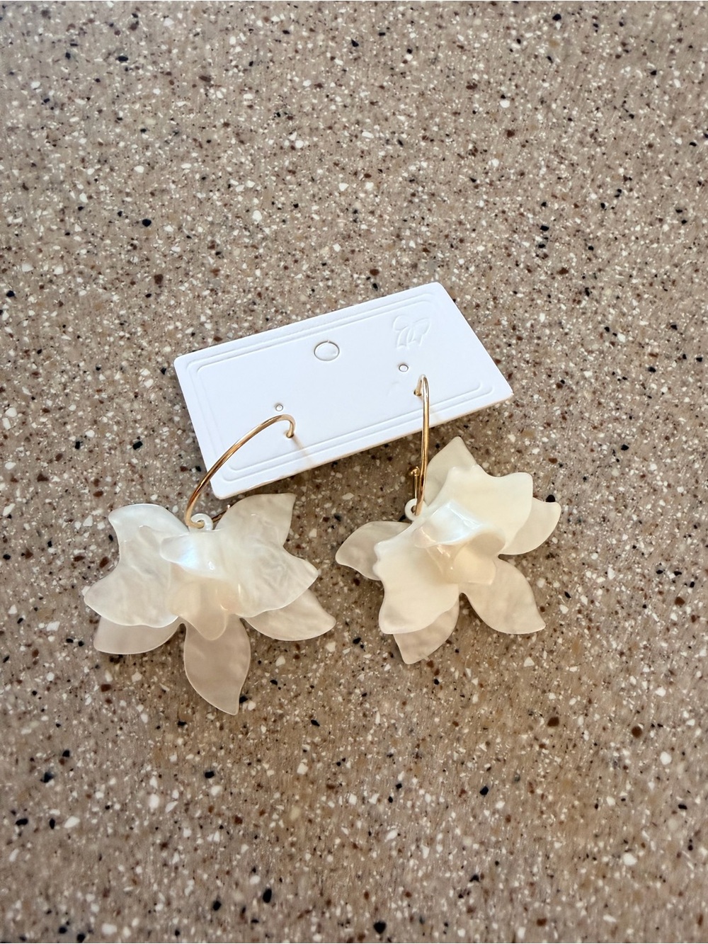 White Floral Drop Earrings with Golden Hoops